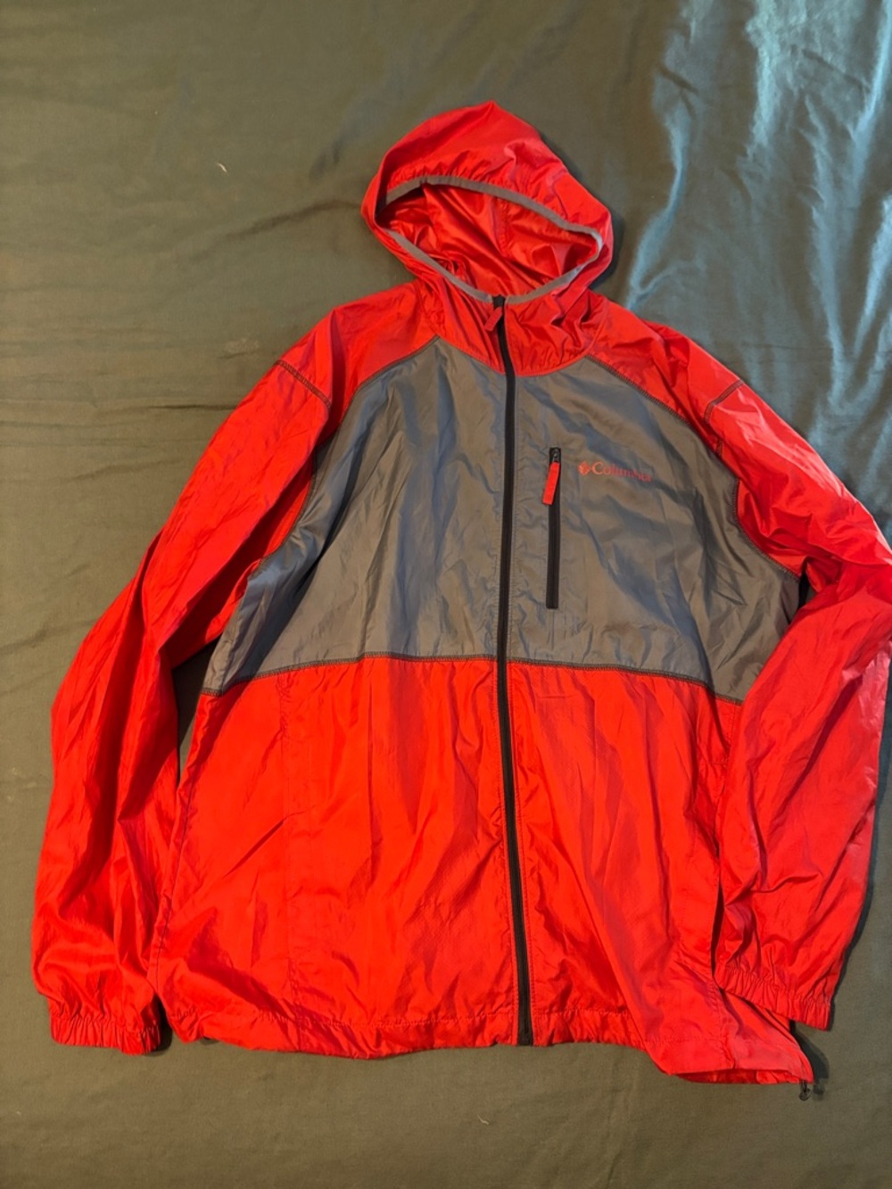 Columbia Men's Red and Gray Hooded Windbreaker Jacket